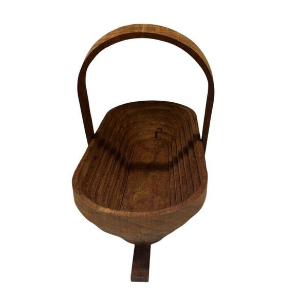 Paul Wright Collapsible Brown Wooden Basket With Handle Oval Shaped Storage - Picture 3 of 12